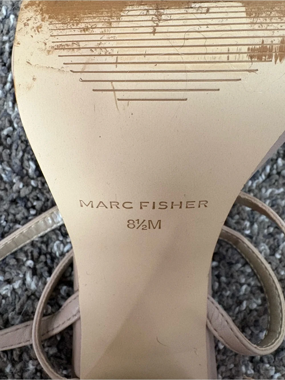 Marc Fisher Blush Beige Platform Block Heel Ankle Wrap Sandals
